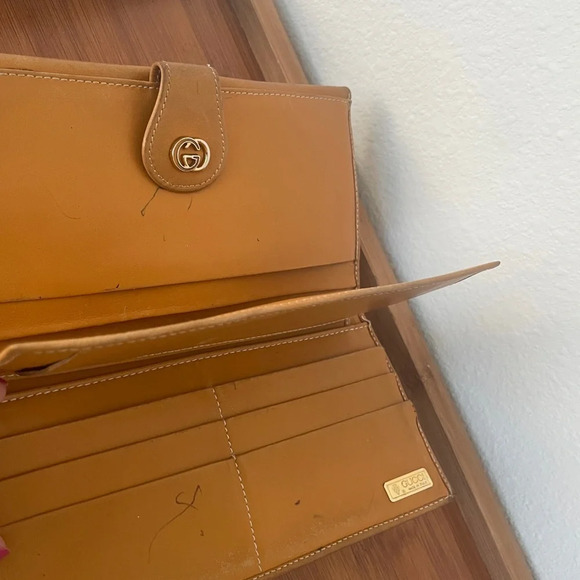 Vtg 80’s Gucci GG Monogram Long Wallet Bifold Gold Accents Iconic - Picture 6 of 16